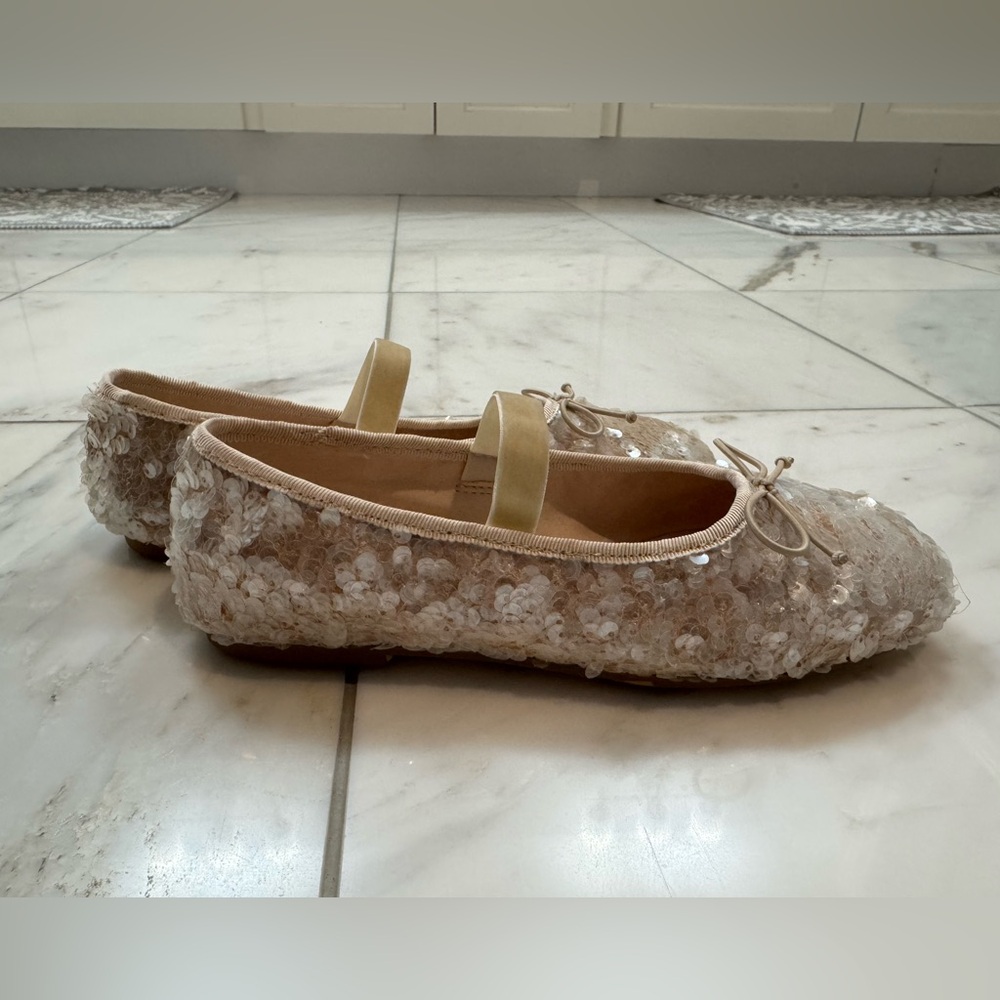Zara Girls Sequin Ballet Flats - Tan - Picture 4 of 9